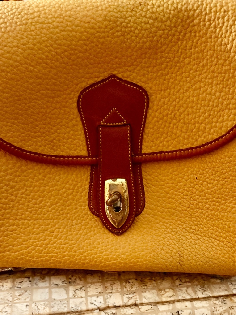 Dooney & Bourke Mustard Yellow Leather Satchel with Brown Trim
